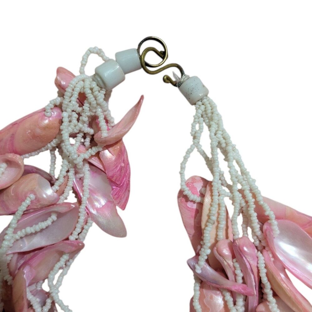 Pink Shell Statement Necklace, Layered Beaded Beach Coastal Mermaidcore Jewelry - Picture 5 of 7
